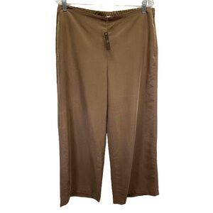 J‎ Jill Brown Wide Leg Womens Elastic Side Zip Silky Pants Medium Tall